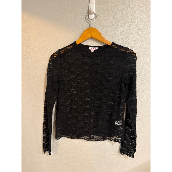 BONGO Tops - Bongo Lace Top Women Medium Black Long Sleeve Sheer Floral Crew Neck Stretch